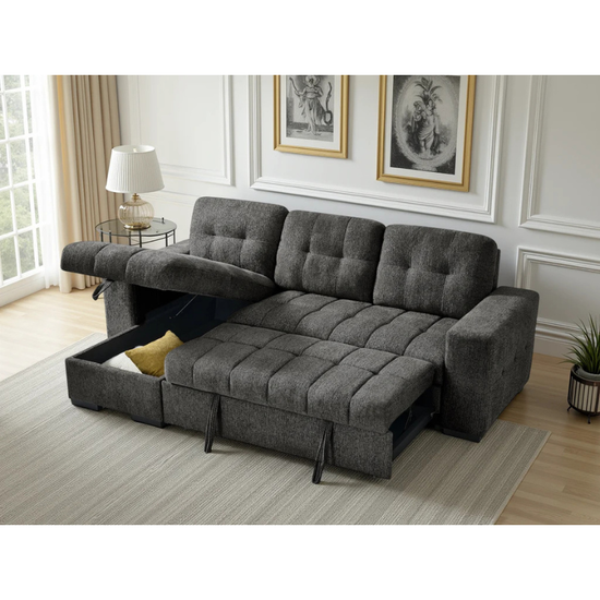 Palermo Grey Corner Sofa Bed – Universal Fabric Sofa with Pull Out Bed & Storage
