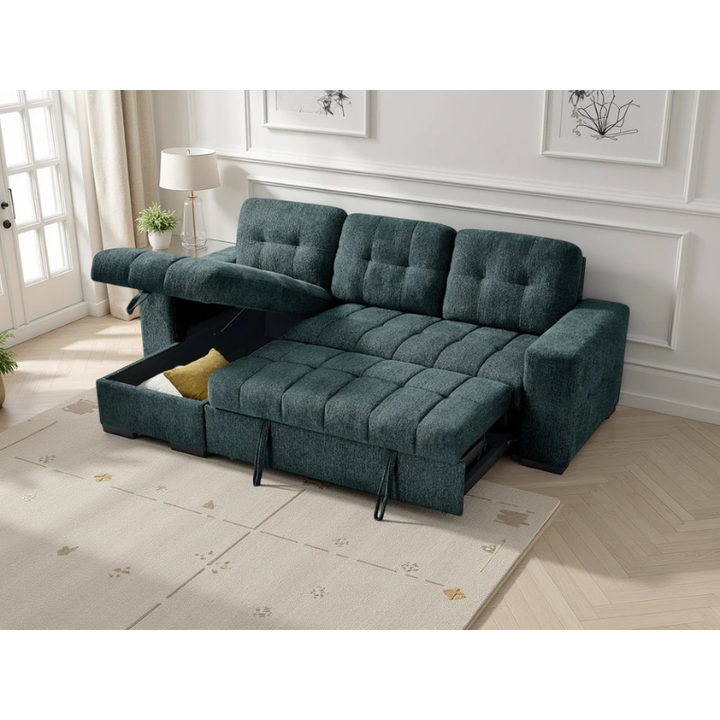 Palermo Teal Corner Sofa Bed – Universal Fabric Sofa with Pull Out Bed & Storage