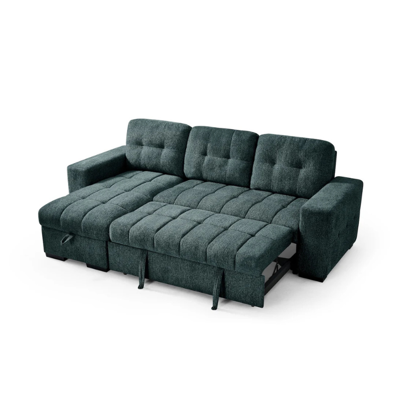 Palermo Teal Corner Sofa Bed – Universal Fabric Sofa with Pull Out Bed & Storage