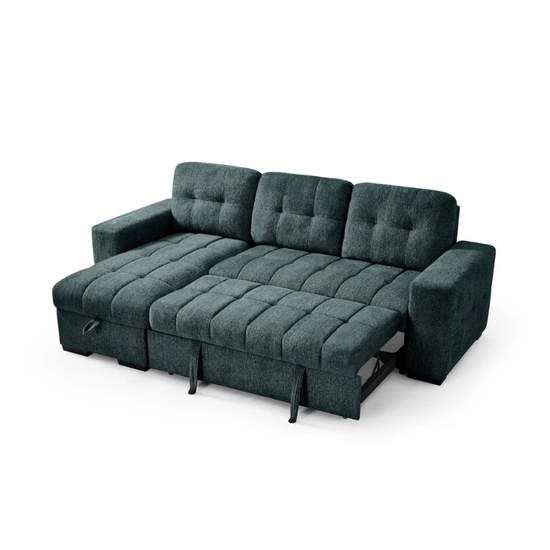 Palermo Teal Corner Sofa Bed – Universal Fabric Sofa with Pull Out Bed & Storage