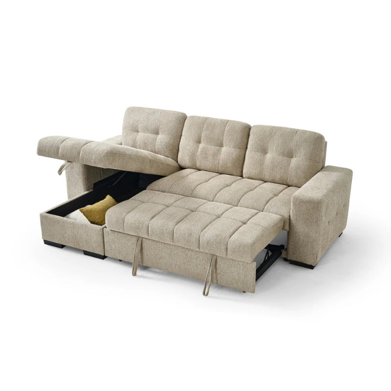 Palermo Beige Corner Sofa Bed – Universal Fabric Sofa with Pull Out Bed & Storage