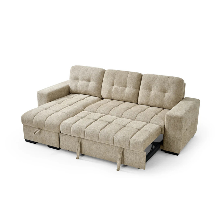 Palermo Beige Corner Sofa Bed – Universal Fabric Sofa with Pull Out Bed & Storage