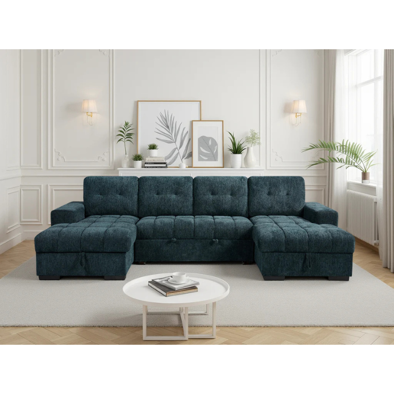 Palermo Teal U Shape Sofa Bed – Large Corner Sofa with Storage & Pull Out Bed