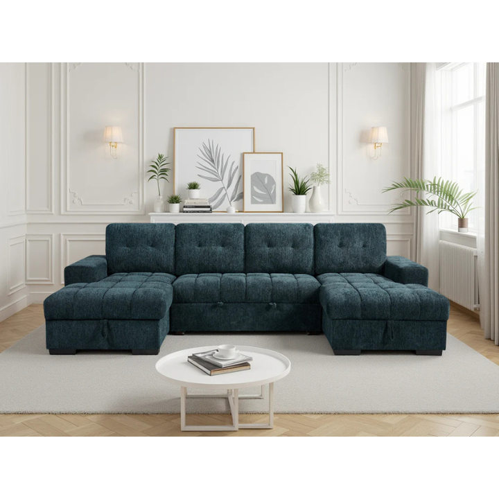 Palermo Teal U Shape Sofa Bed – Large Corner Sofa with Storage & Pull Out Bed
