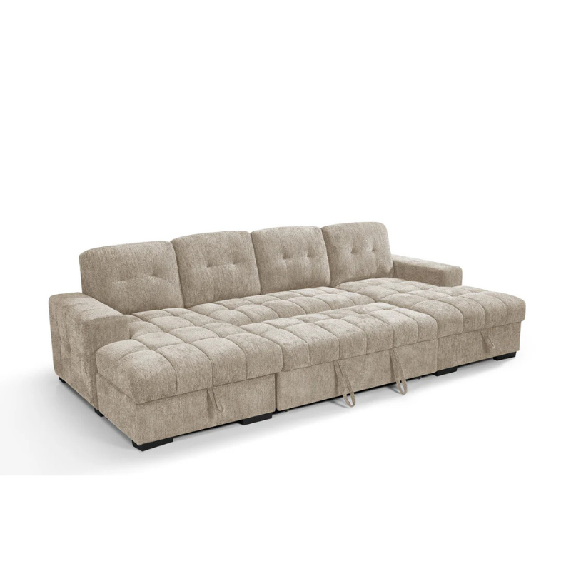 Palermo Beige U Shape Sofa Bed – Large Corner Sofa with Storage & Pull Out Bed