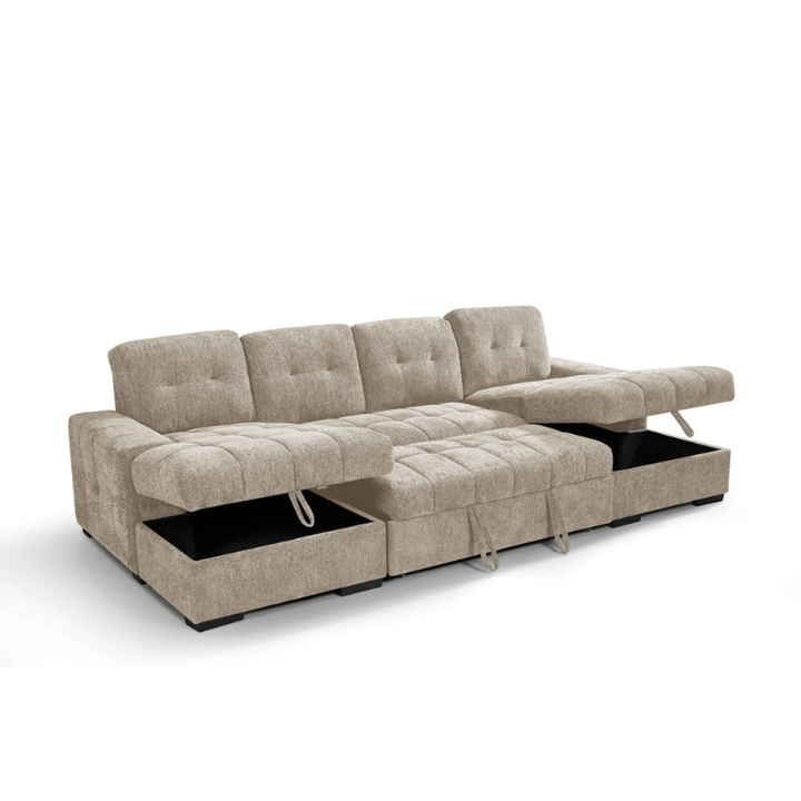 Palermo Beige U Shape Sofa Bed – Large Corner Sofa with Storage & Pull Out Bed