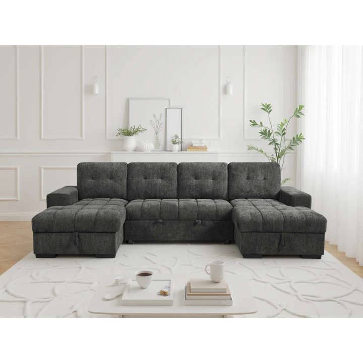 Palermo Grey U Shape Sofa Bed – Large Corner Sofa with Storage & Pull Out Bed
