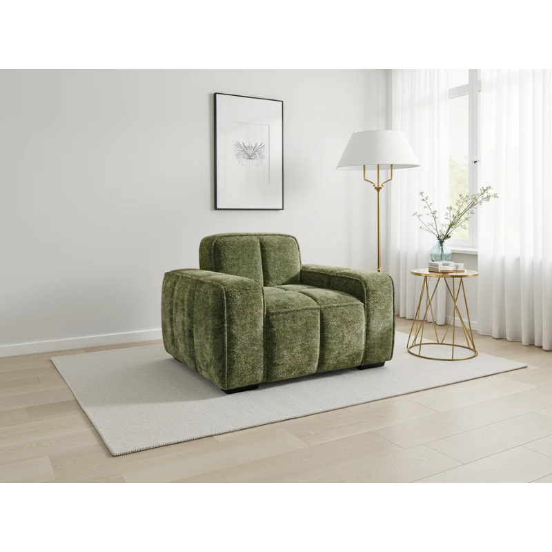 Paris Olive Armchair – Fabric Lounge Chair with Modern Design & Compact Comfort