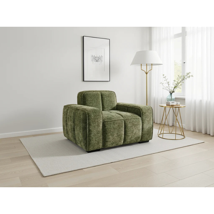 Paris Olive Armchair – Fabric Lounge Chair with Modern Design & Compact Comfort