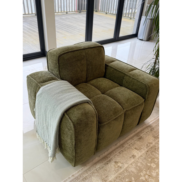 Paris Olive Armchair – Fabric Lounge Chair with Modern Design & Compact Comfort