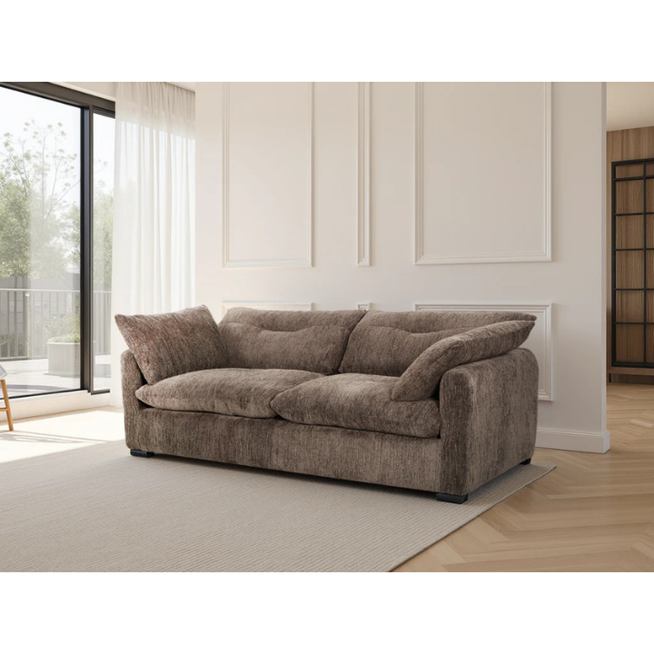 Quetta Brown Sofa 3 Seater – Fabric Couch with Deep Comfort & Removable Cushions