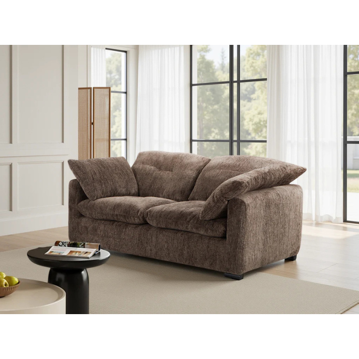 Quetta Brown Sofa 2 Seater – Fabric Couch with Deep Comfort & Removable Cushions