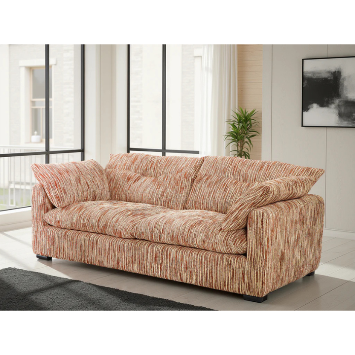 Quetta Rust & Beige Sofa 3 Seater – Fabric Couch with Deep Comfort & Removable Cushions