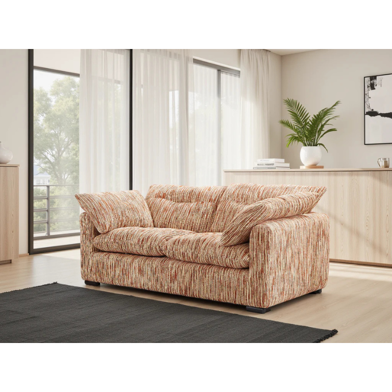 Quetta Rust & Beige Sofa 2 Seater – Fabric Couch with Deep Comfort & Removable Cushions