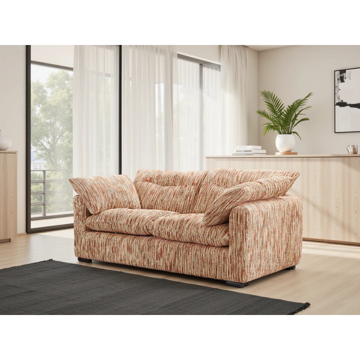 Quetta Rust & Beige Sofa 2 Seater – Fabric Couch with Deep Comfort & Removable Cushions