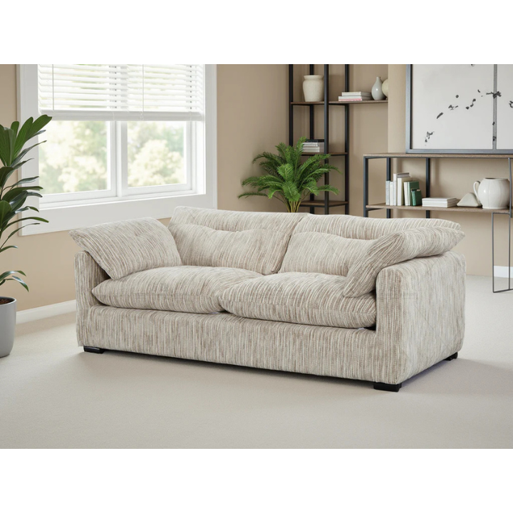 Quetta Grey & Silver Sofa 3 Seater – Fabric Couch with Deep Comfort & Removable Cushions