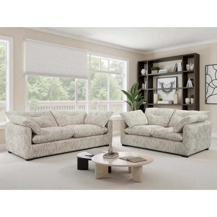 Quetta Grey & Silver Sofa Set 3+2 – Fabric Sofas with Deep Comfort & Removable Cushions