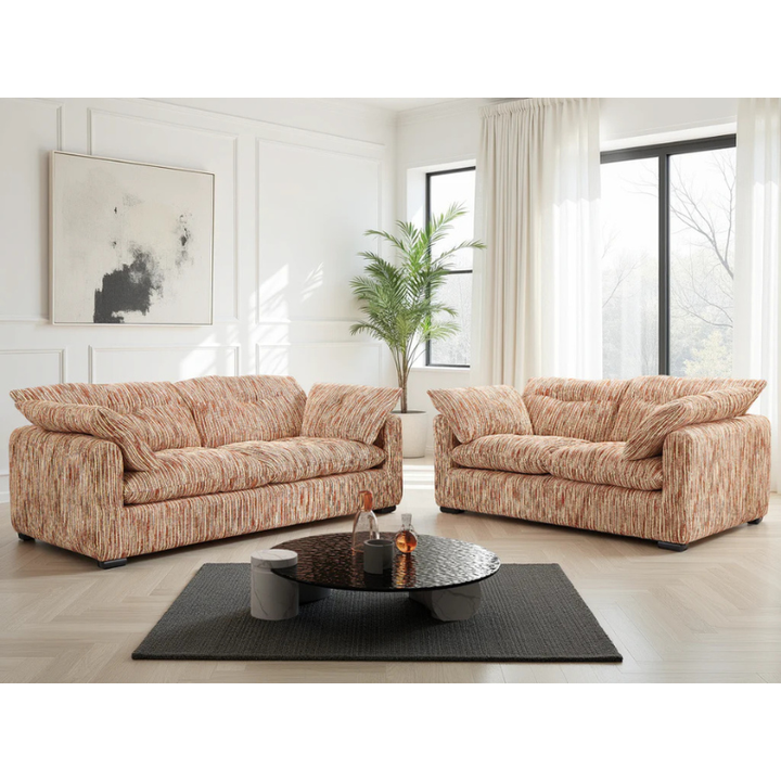 Quetta Rust & Beige Sofa Set 3+2 – Fabric Sofas with Deep Comfort & Removable Cushions