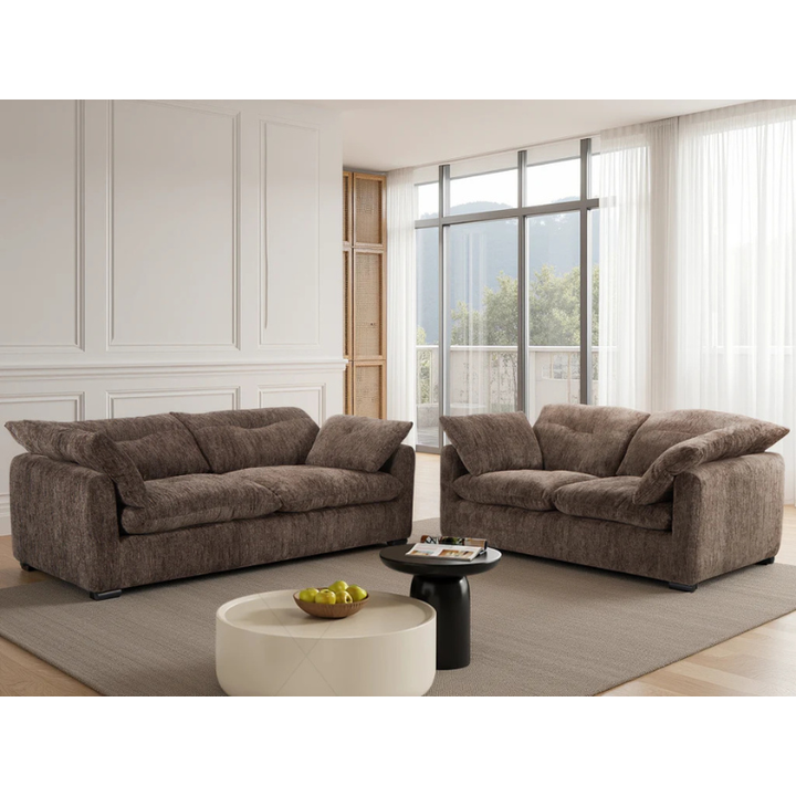 Quetta Brown Sofa Set 3+2 – Fabric Sofas with Deep Comfort & Removable Cushions