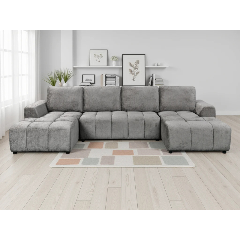 Shanghai Luxury Grey U Shape Sofa Bed – Large Corner Sofa with Storage & Plush Fabric