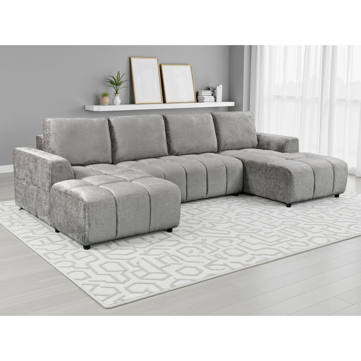 Shanghai Luxury Grey U Shape Sofa Bed – Large Corner Sofa with Storage & Plush Fabric