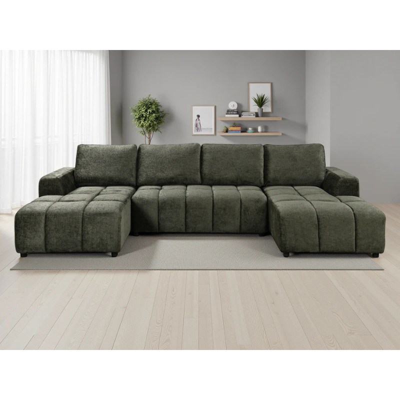 Shanghai Luxury Green U Shape Sofa Bed – Large Corner Sofa with Storage & Plush Fabric