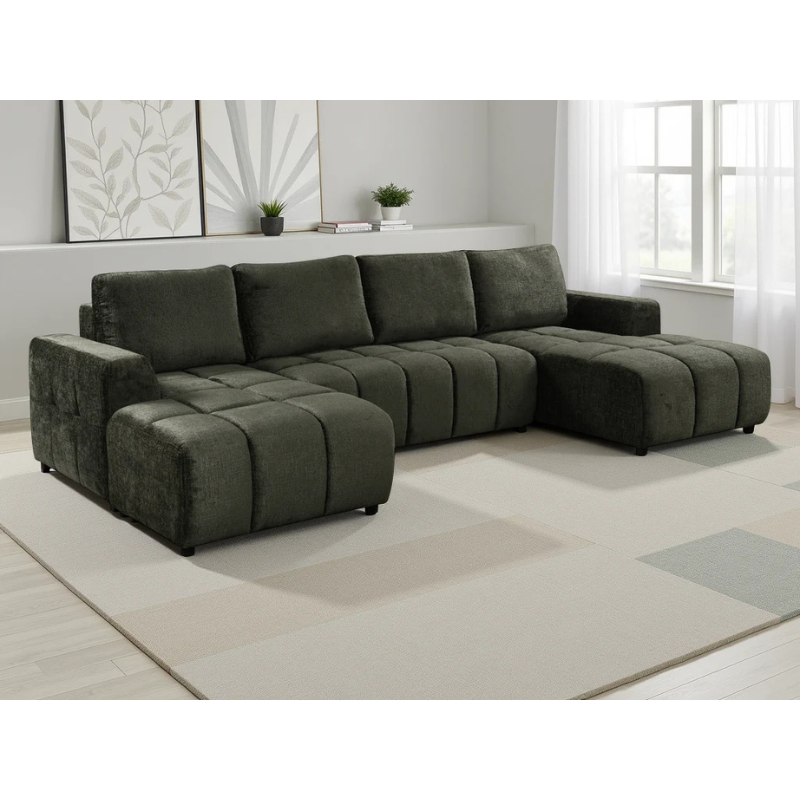 Shanghai Luxury Green U Shape Sofa Bed – Large Corner Sofa with Storage & Plush Fabric