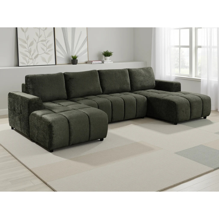 Shanghai Luxury Green U Shape Sofa Bed – Large Corner Sofa with Storage & Plush Fabric