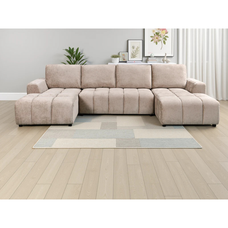 Shanghai Luxury Beige U Shape Sofa Bed – Large Corner Sofa with Storage & Plush Fabric
