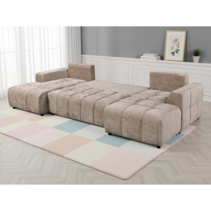 Shanghai Luxury Beige U Shape Sofa Bed – Large Corner Sofa with Storage & Plush Fabric