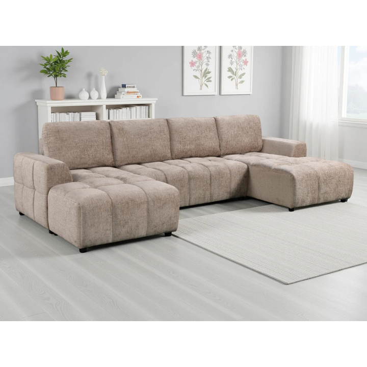 Shanghai Luxury Beige U Shape Sofa Bed – Large Corner Sofa with Storage & Plush Fabric