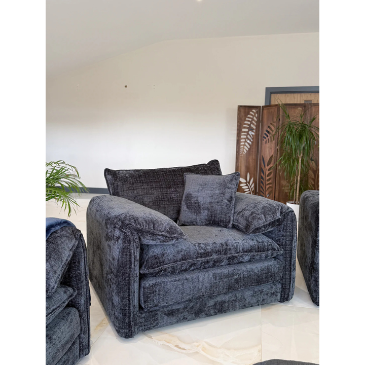 Solaya Black Armchair – Chenille Fabric Chair with Pocket Coil Seating & Deep Comfort