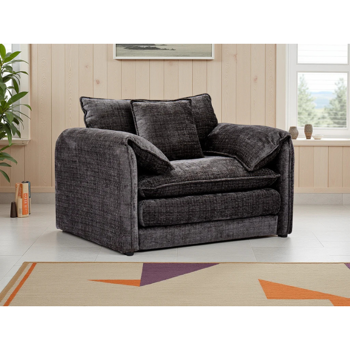 Solaya Black Armchair – Chenille Fabric Chair with Pocket Coil Seating & Deep Comfort