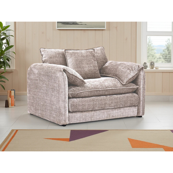 Solaya Beige Armchair – Chenille Fabric Chair with Pocket Coil Seating & Deep Comfort