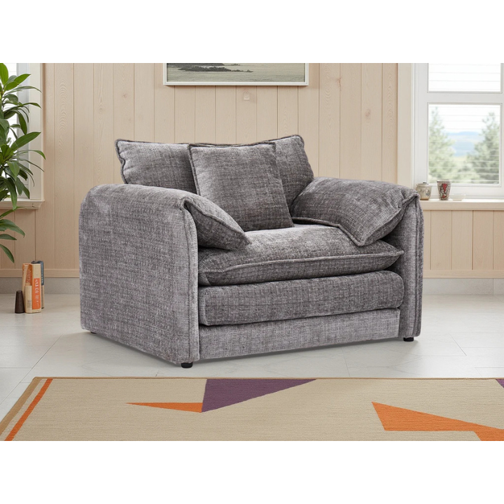 Solaya Grey Armchair – Chenille Fabric Chair with Pocket Coil Seating & Deep Comfort