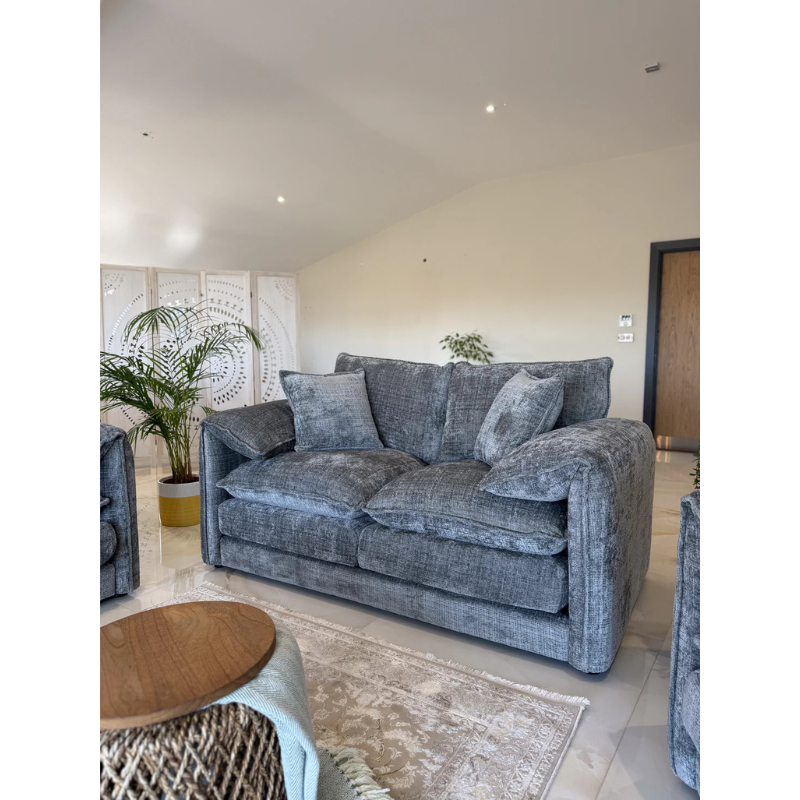 Solaya Grey Sofa 2 Seater – Chenille Fabric Couch with Pocket Coil Seating & Deep Comfort