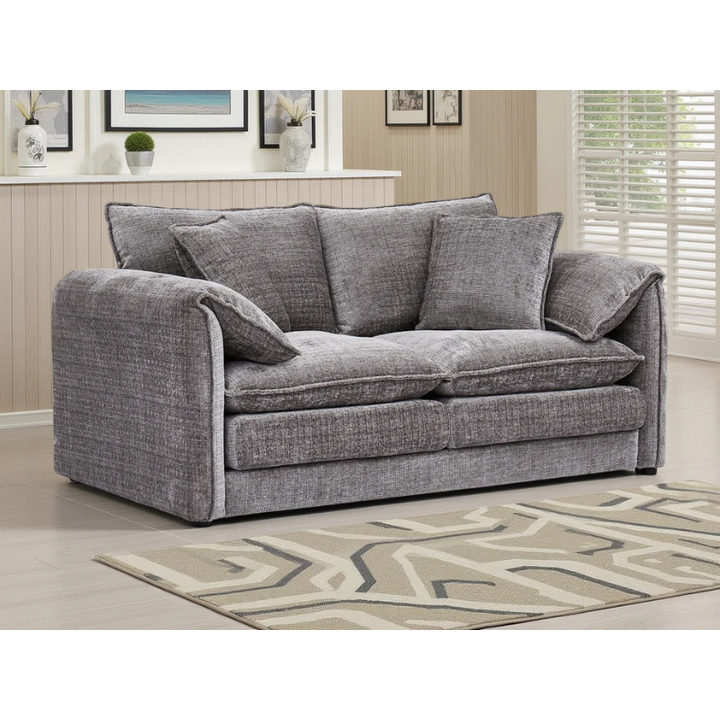 Solaya Grey Sofa 2 Seater – Chenille Fabric Couch with Pocket Coil Seating & Deep Comfort
