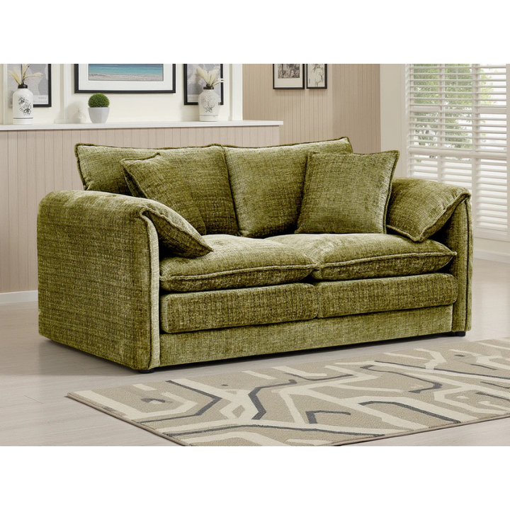 Solaya Green Sofa 2 Seater – Chenille Fabric Couch with Pocket Coil Seating & Deep Comfort