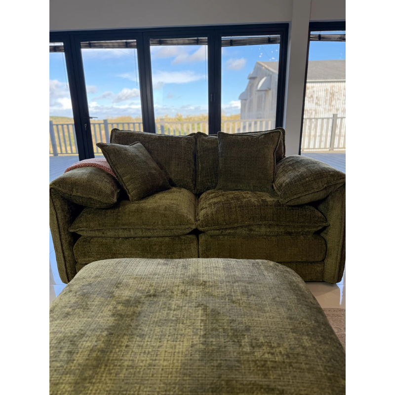 Solaya Green Sofa 2 Seater – Chenille Fabric Couch with Pocket Coil Seating & Deep Comfort