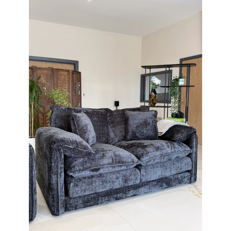Solaya Black Sofa 2 Seater – Chenille Fabric Couch with Pocket Coil Seating & Deep Comfort