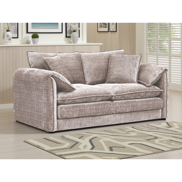 Solaya Beige Sofa 2 Seater – Chenille Fabric Couch with Pocket Coil Seating & Deep Comfort