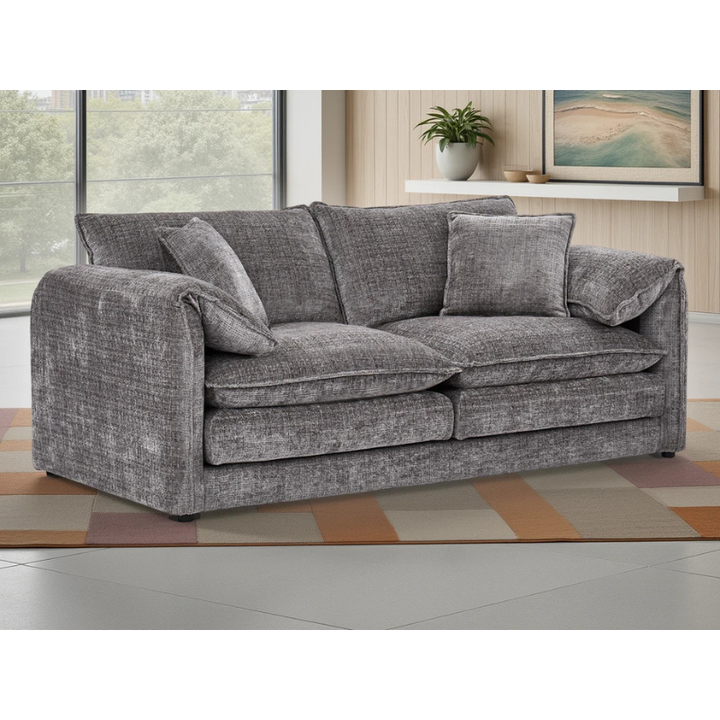 Solaya Grey Sofa 3 Seater – Chenille Fabric Couch with Pocket Coil Seating & Deep Comfort