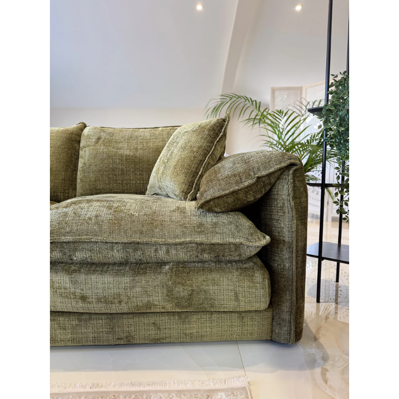 Solaya Green Sofa 3 Seater – Chenille Fabric Couch with Pocket Coil Seating & Deep Comfort