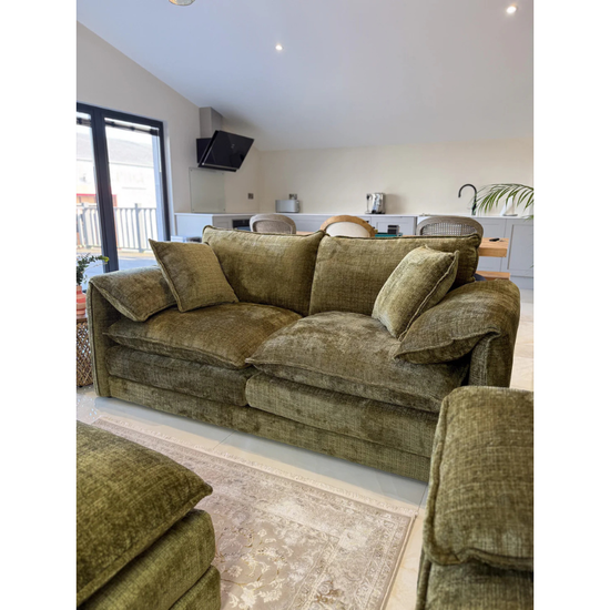 Solaya Green Sofa 3 Seater – Chenille Fabric Couch with Pocket Coil Seating & Deep Comfort