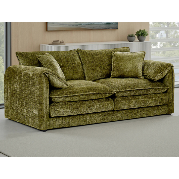 Solaya Green Sofa 3 Seater – Chenille Fabric Couch with Pocket Coil Seating & Deep Comfort