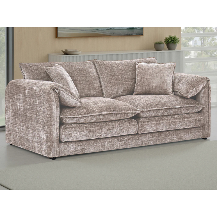 Solaya Beige Sofa 3 Seater – Chenille Fabric Couch with Pocket Coil Seating & Deep Comfort