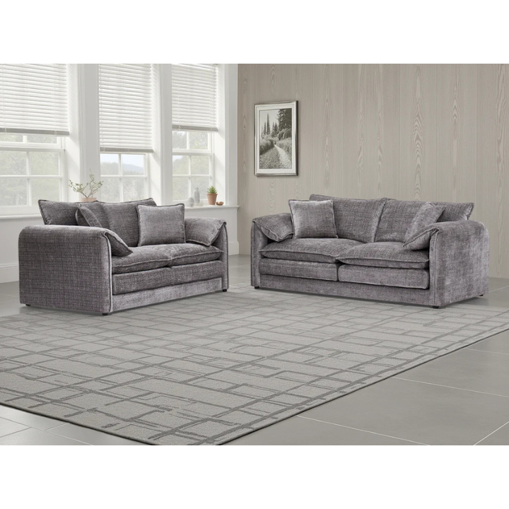 Solaya Grey Sofa Set 3+2 – Chenille Fabric Sofas with Pocket Coil Seating & Deep Comfort