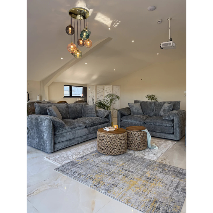 Solaya Grey Sofa Set 3+2 – Chenille Fabric Sofas with Pocket Coil Seating & Deep Comfort