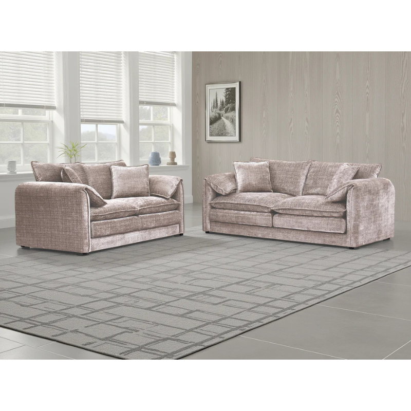 Solaya Beige Sofa Set 3+2 – Chenille Fabric Sofas with Pocket Coil Seating & Deep Comfort