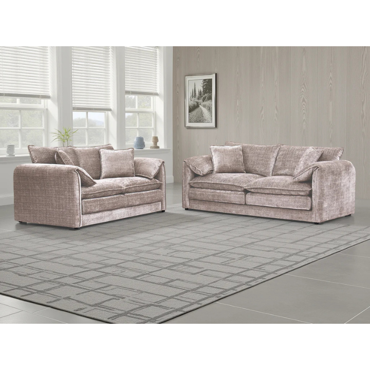 Solaya Beige Sofa Set 3+2 – Chenille Fabric Sofas with Pocket Coil Seating & Deep Comfort